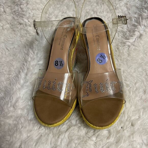 Juicy Couture clear Rhinestones espadrilles rainbow platform wedge sandals SZ8.5 - Picture 5 of 12